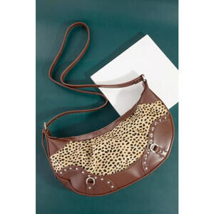 Fame Spotted Leopard Print Half Moon Shoulder Bag